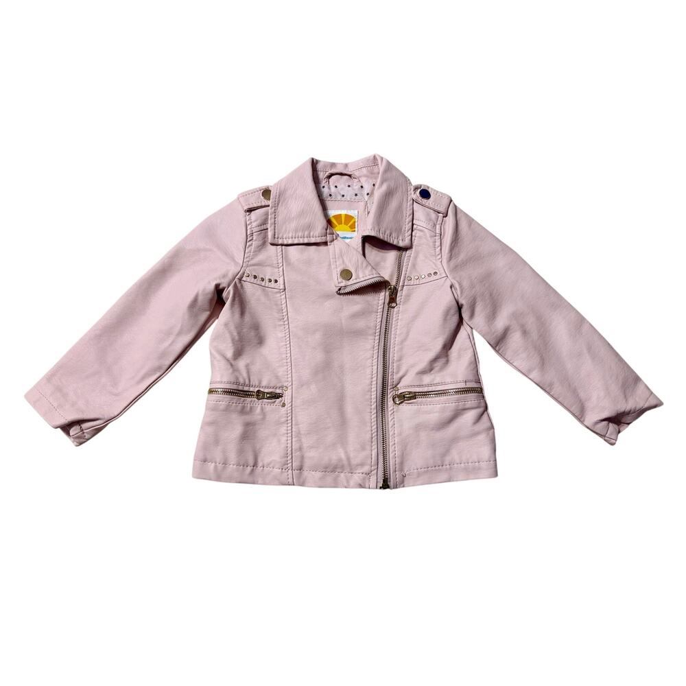 C&C California Toddler Pink Faux Leather Moto Jacket 4T Gold Zipper Stud Detail